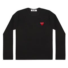 Black Mens Long Sleeve Red Heart T-Shirt