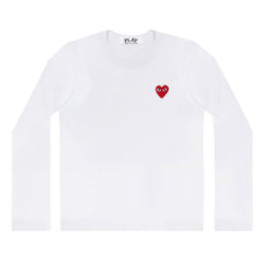 White Womens Long Sleeve Red Heart T-Shirt