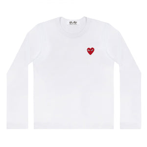 White Womens Long Sleeve Red Heart T-Shirt