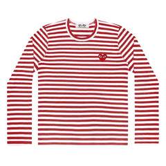 Red/White Womens Striped Long Sleeve Red Heart T-Shirt