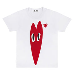 White Mens Play Stretch Red Heart T-Shirt