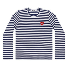 Navy/White Womens Striped Long Sleeve Red Heart T-Shirt